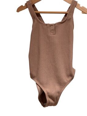 ZARA tan crinkle one-piece bathing suit with snaps detail - size 4-5